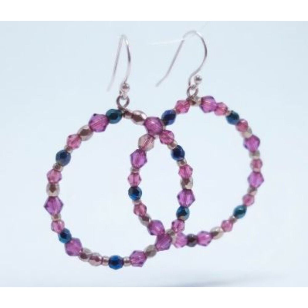 Anthropologie Women's Festive Multi Color Beaded Hoop Earrings NOR 89